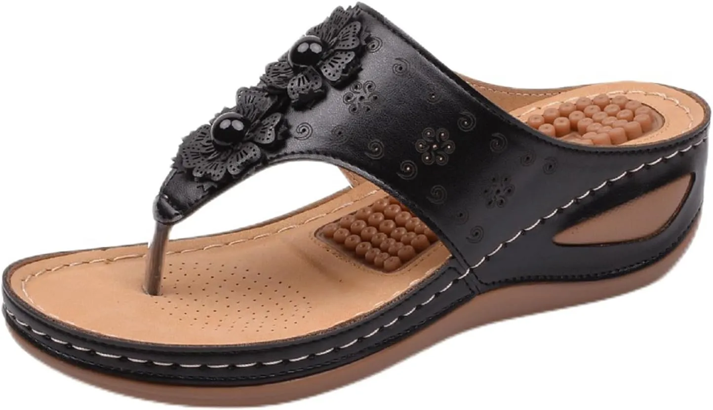 Womens Comfy Wedge Orthopedic Sandals Summer Platform Wedges Flower Comfortable Dressy Casual Beach Shoes Slides Walking Flip Flops for Women with Arch Support Breathable Lightweight Slippers