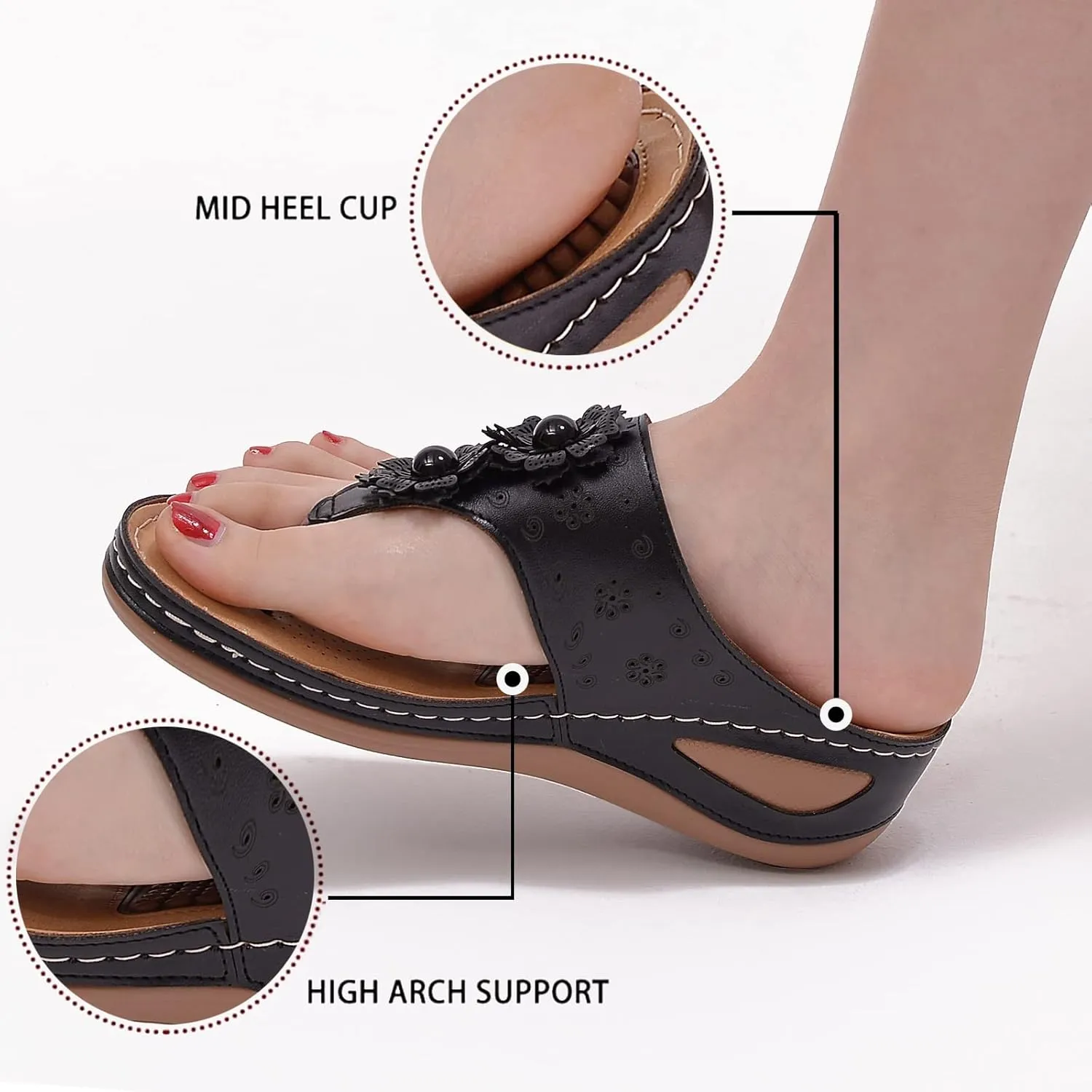Womens Comfy Wedge Orthopedic Sandals Summer Platform Wedges Flower Comfortable Dressy Casual Beach Shoes Slides Walking Flip Flops for Women with Arch Support Breathable Lightweight Slippers