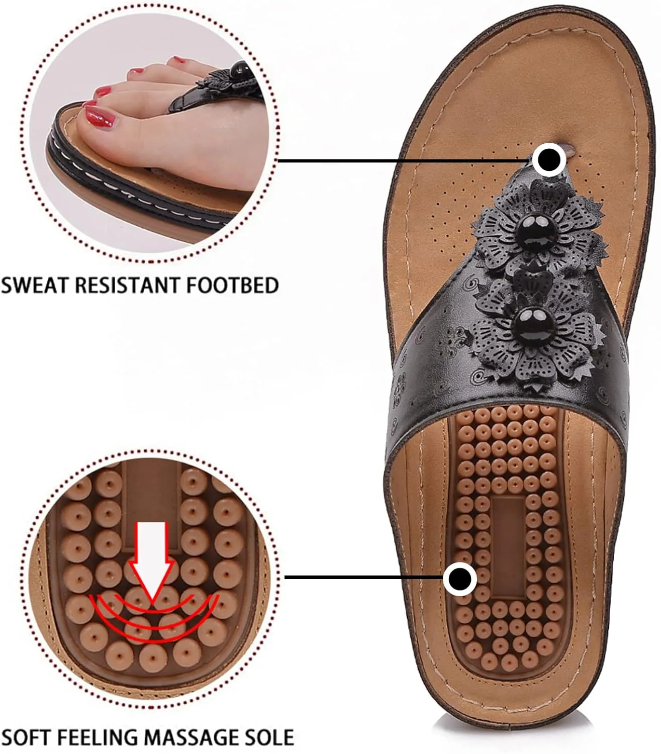 Womens Comfy Wedge Orthopedic Sandals Summer Platform Wedges Flower Comfortable Dressy Casual Beach Shoes Slides Walking Flip Flops for Women with Arch Support Breathable Lightweight Slippers