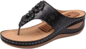 Womens Comfy Wedge Orthopedic Sandals Summer Platform Wedges Flower Comfortable Dressy Casual Beach Shoes Slides Walking Flip Flops for Women with Arch Support Breathable Lightweight Slippers
