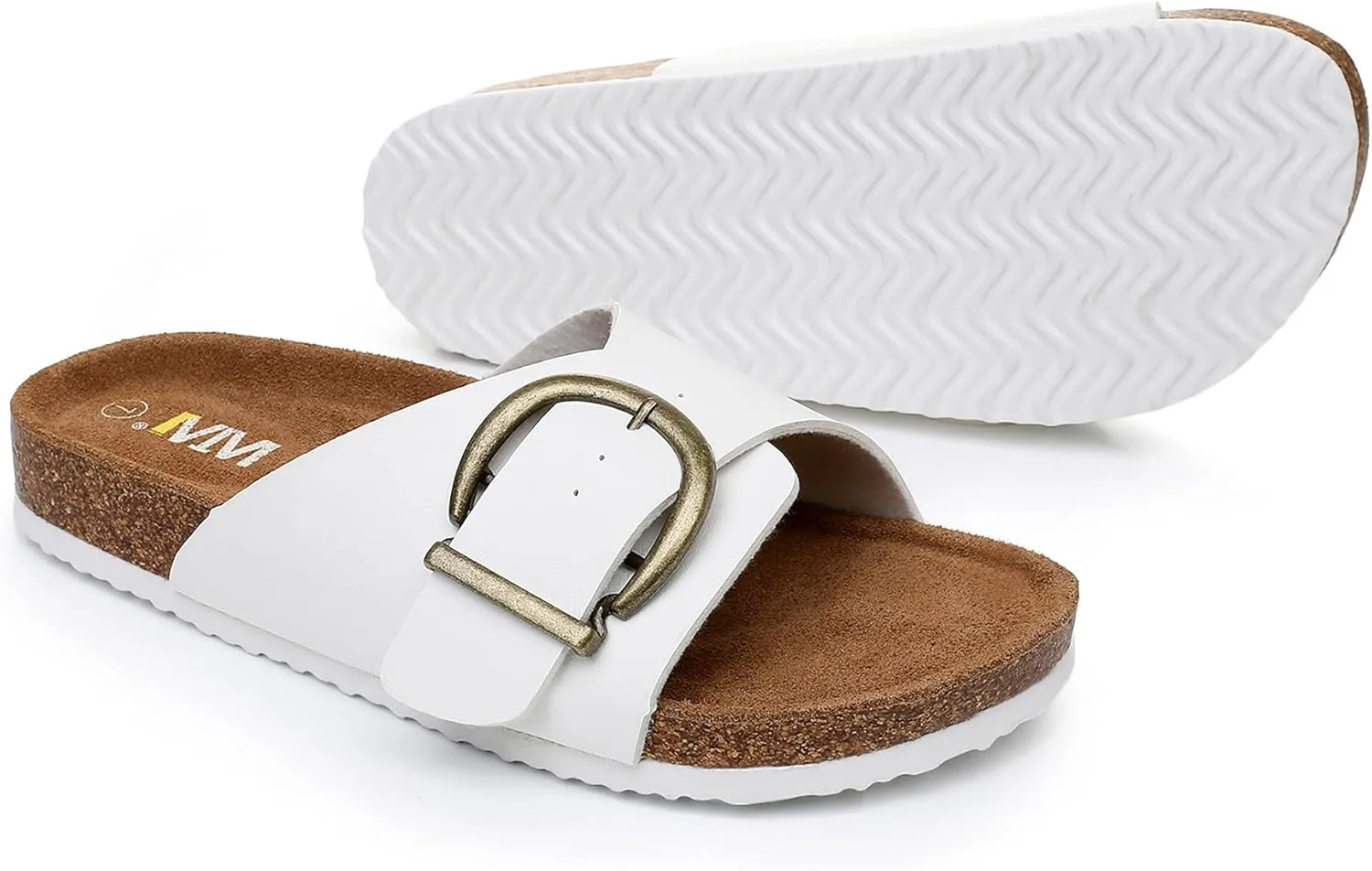 Women's Cork Footbed Sandals Cow Suede Slide Sandals for Women with Adjustable Strap Buckle Open Toe Beach Sandals