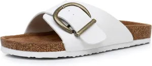 Women's Cork Footbed Sandals Cow Suede Slide Sandals for Women with Adjustable Strap Buckle Open Toe Beach Sandals