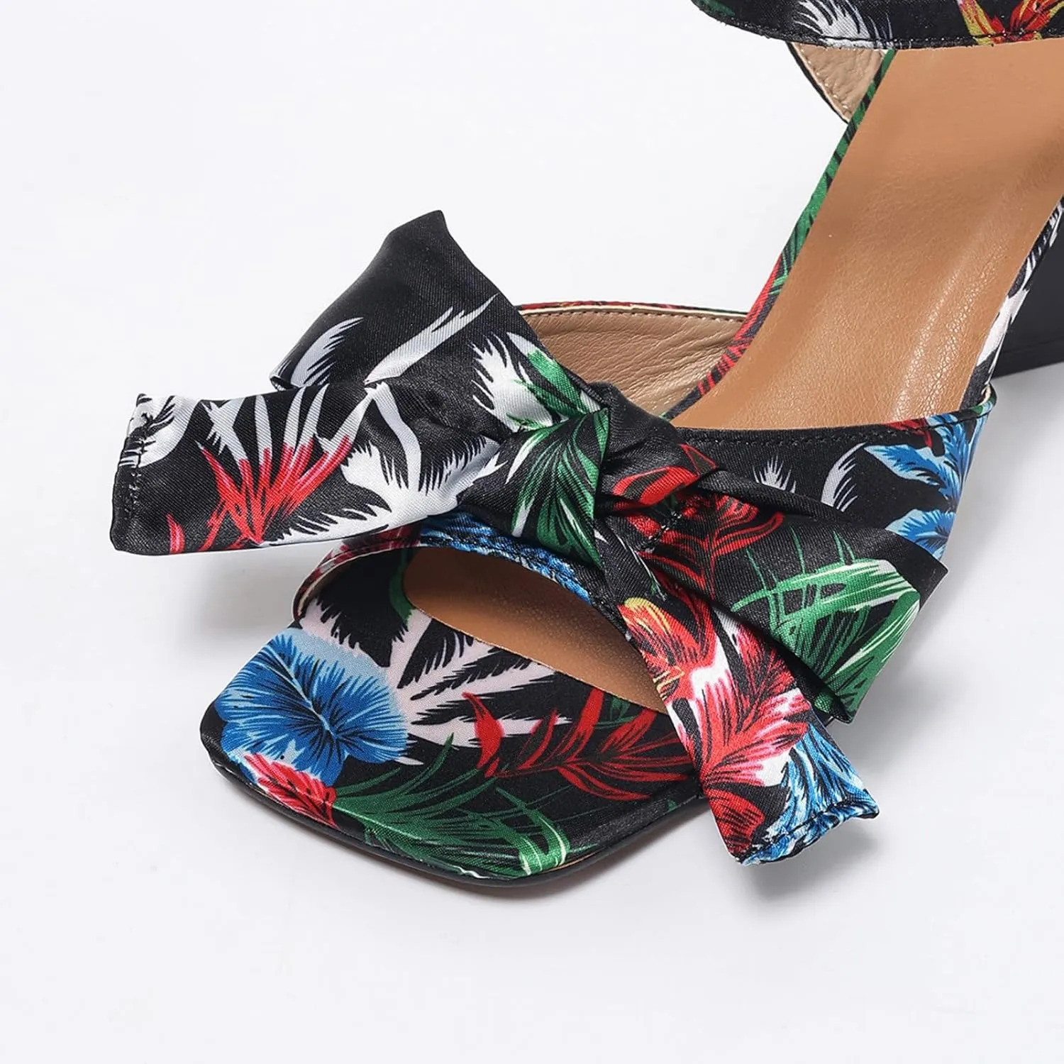 Women's Floral Heeled Sandals - Chunky Block Heels Summer Dressy Sandals, Colorful Cute Shoes for Church, Parties & Beach