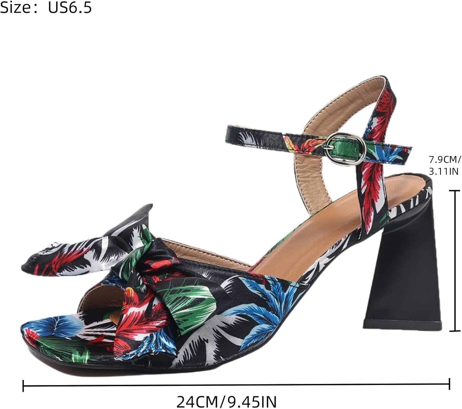Women's Floral Heeled Sandals - Chunky Block Heels Summer Dressy Sandals, Colorful Cute Shoes for Church, Parties & Beach