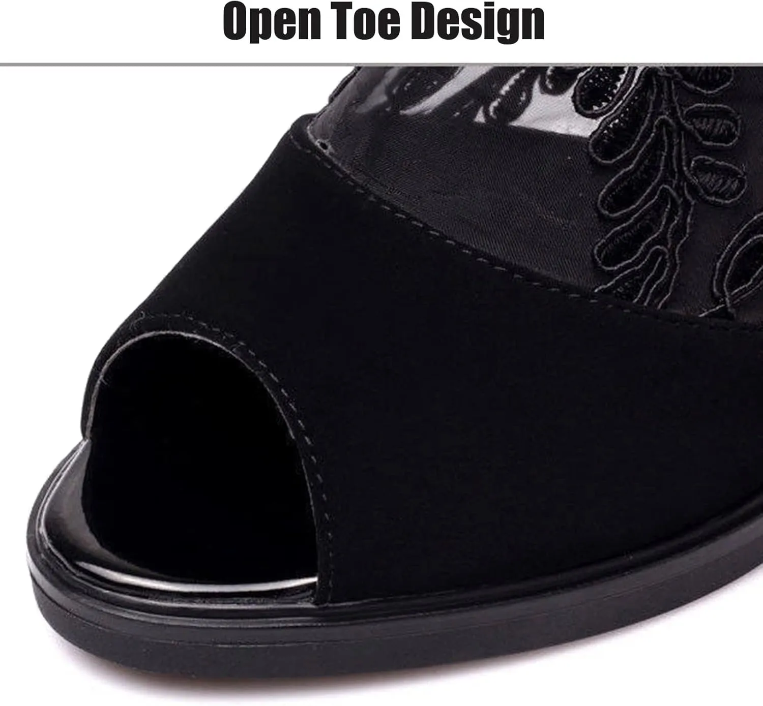 Women's Flowers Lace Fish Mouth Open Toe High Heels Sandals with Back Zipper Cutout Breathable Non-Slip Block Heeled Ankle Bootie Sandals Fashion Wedding Party Dress Shoes