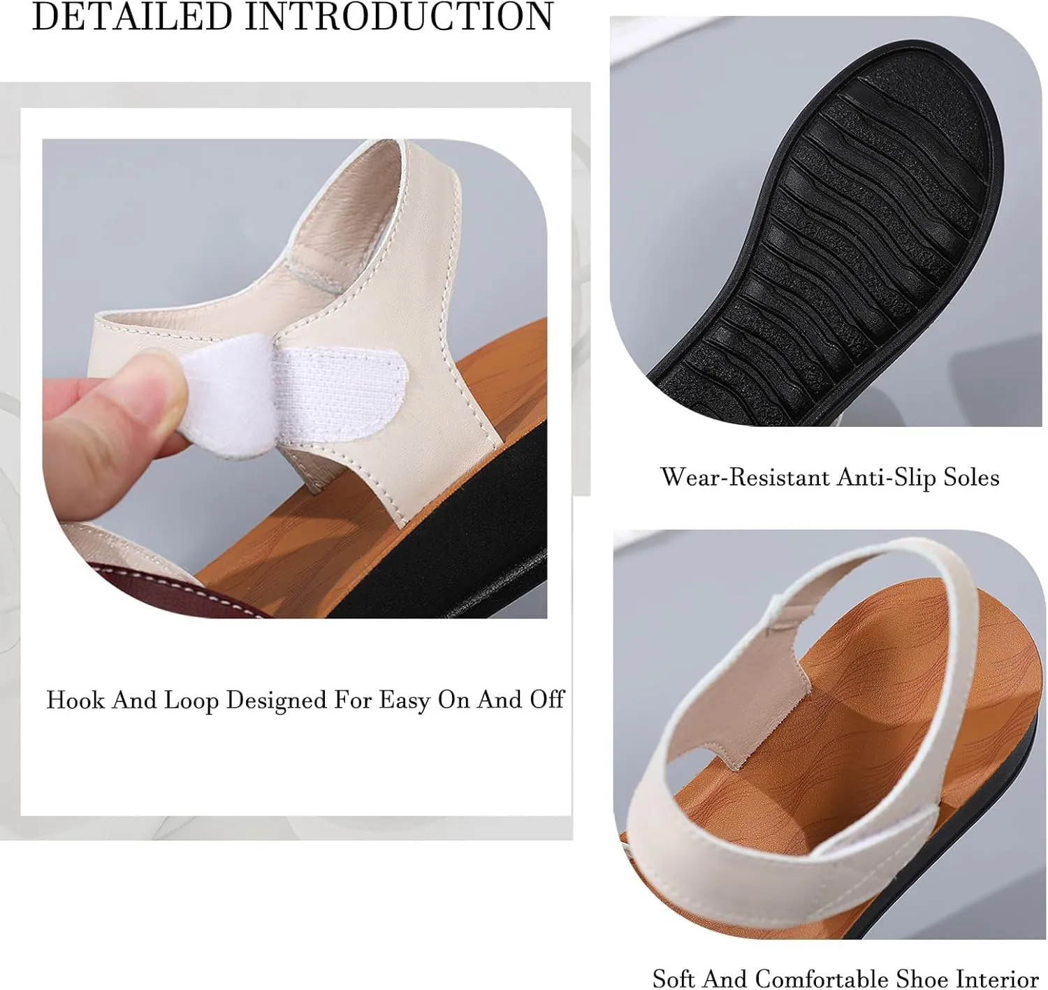 Women's Genuine Leather Fashionable Leaf Cross Strap Arch Support Sandals Comfortable Adjust Hook and Loop Thick Sole Sandals Summer Wedge Beach Walking Shoes