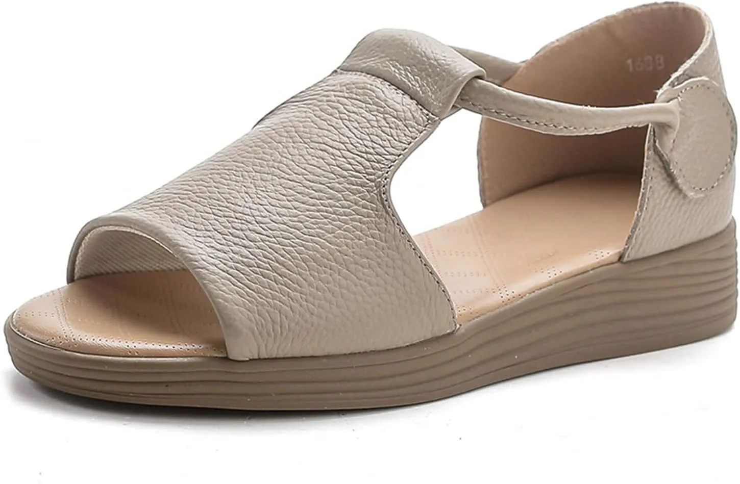 Women's Genuine Leather Fish Mouth Wedge Sandals Sexy Open Toe Hook Loop Breathable Roman Sandals Summer Party Dress Sandals