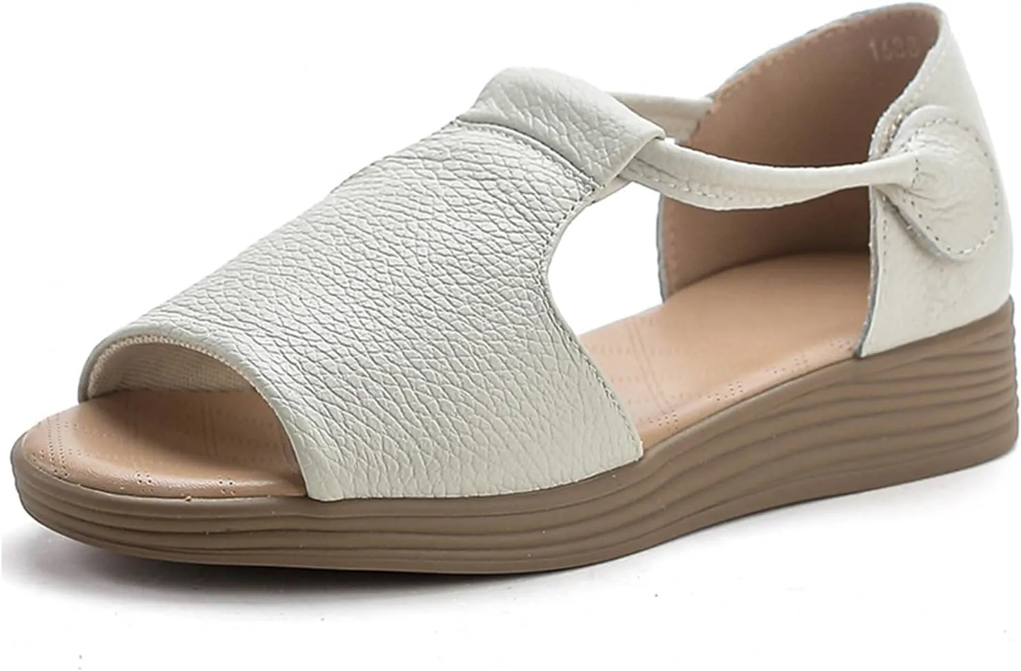 Women's Genuine Leather Fish Mouth Wedge Sandals Sexy Open Toe Hook Loop Breathable Roman Sandals Summer Party Dress Sandals