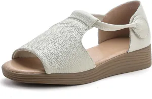 Women's Genuine Leather Fish Mouth Wedge Sandals Sexy Open Toe Hook Loop Breathable Roman Sandals Summer Party Dress Sandals