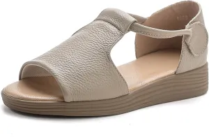 Women's Genuine Leather Fish Mouth Wedge Sandals Sexy Open Toe Hook Loop Breathable Roman Sandals Summer Party Dress Sandals