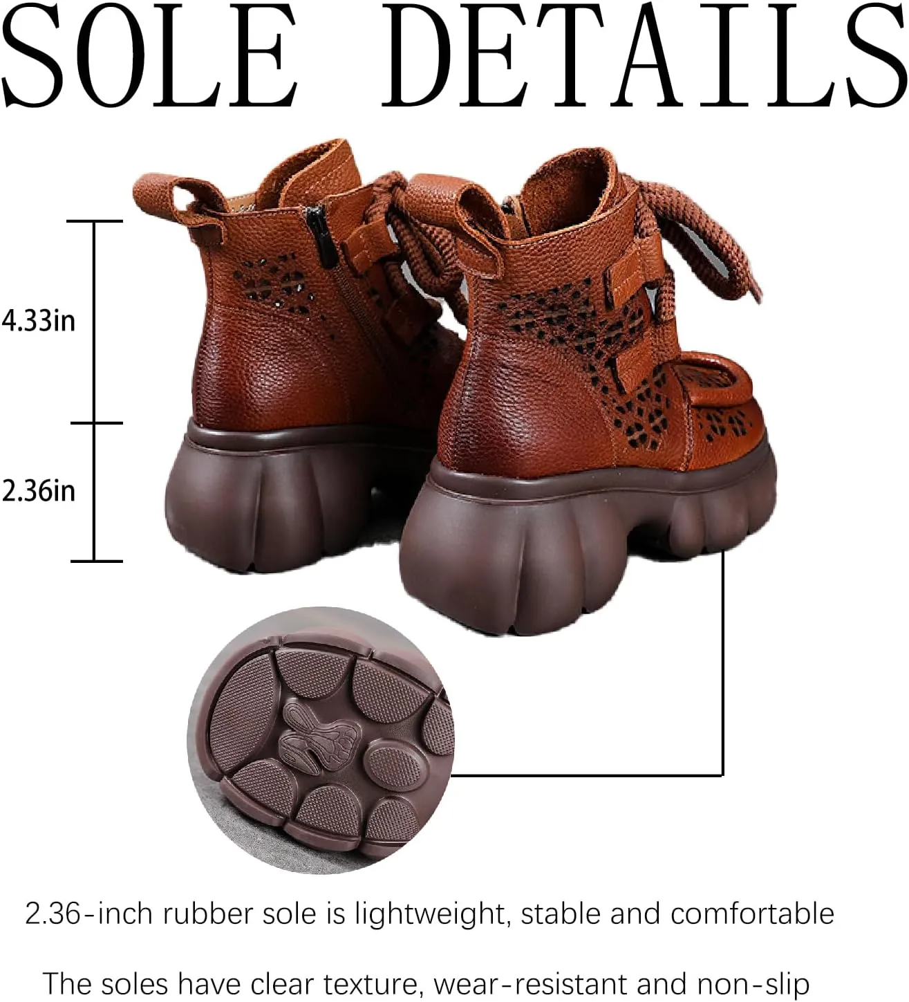 Women's Genuine Leather Lace Up Platform Gladiator Sandals With Side Zipper Comfortable Breathable Closed Toe Lug Sole Chunky Heel Summer Hollow Y2K Ankle Boots