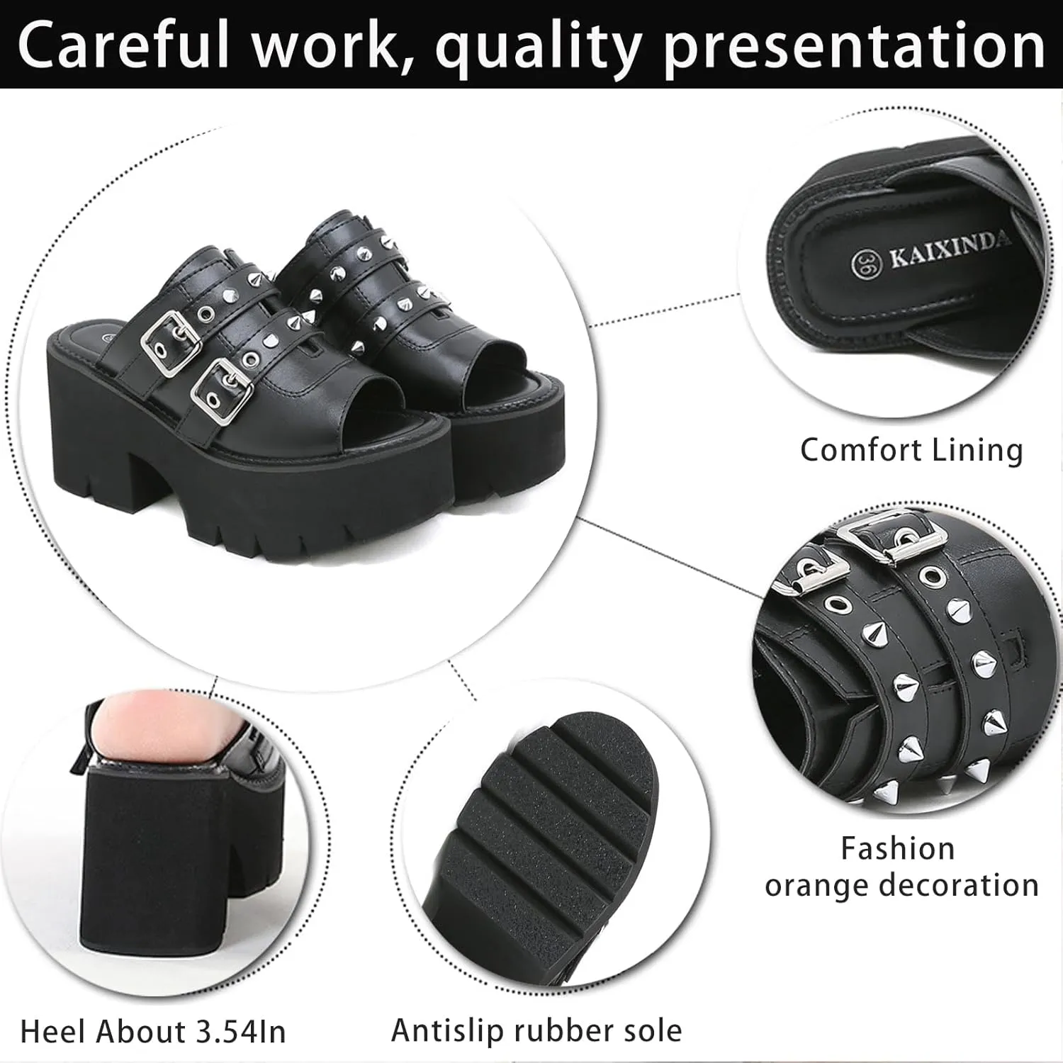 Women's Gothic Y2K Platform Sandals - Chunky Heel Slip-On Leather Peep Toe with Metal Buckle & Rivet Details | Summer Comfort Breathable Design for Casual Fashion