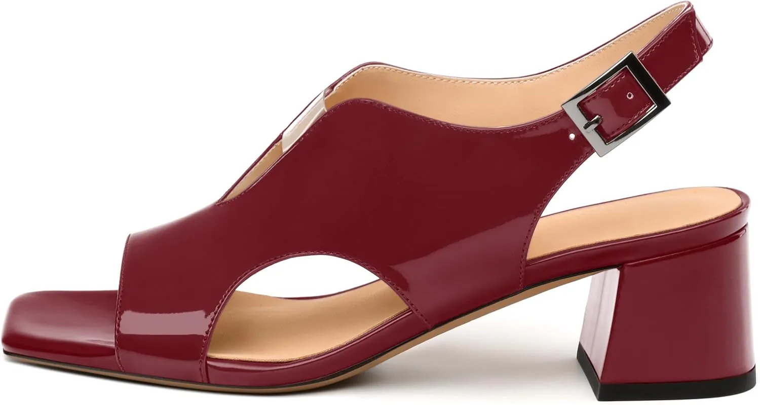 Womens Heeled Sandals, Square Peep Toe Mid Block Heel Slingback Sandals for Women, Leather Insole Chunky Heel Sandals with Buckle 2"
