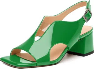 Womens Heeled Sandals, Square Peep Toe Mid Block Heel Slingback Sandals for Women, Leather Insole Chunky Heel Sandals with Buckle 2"