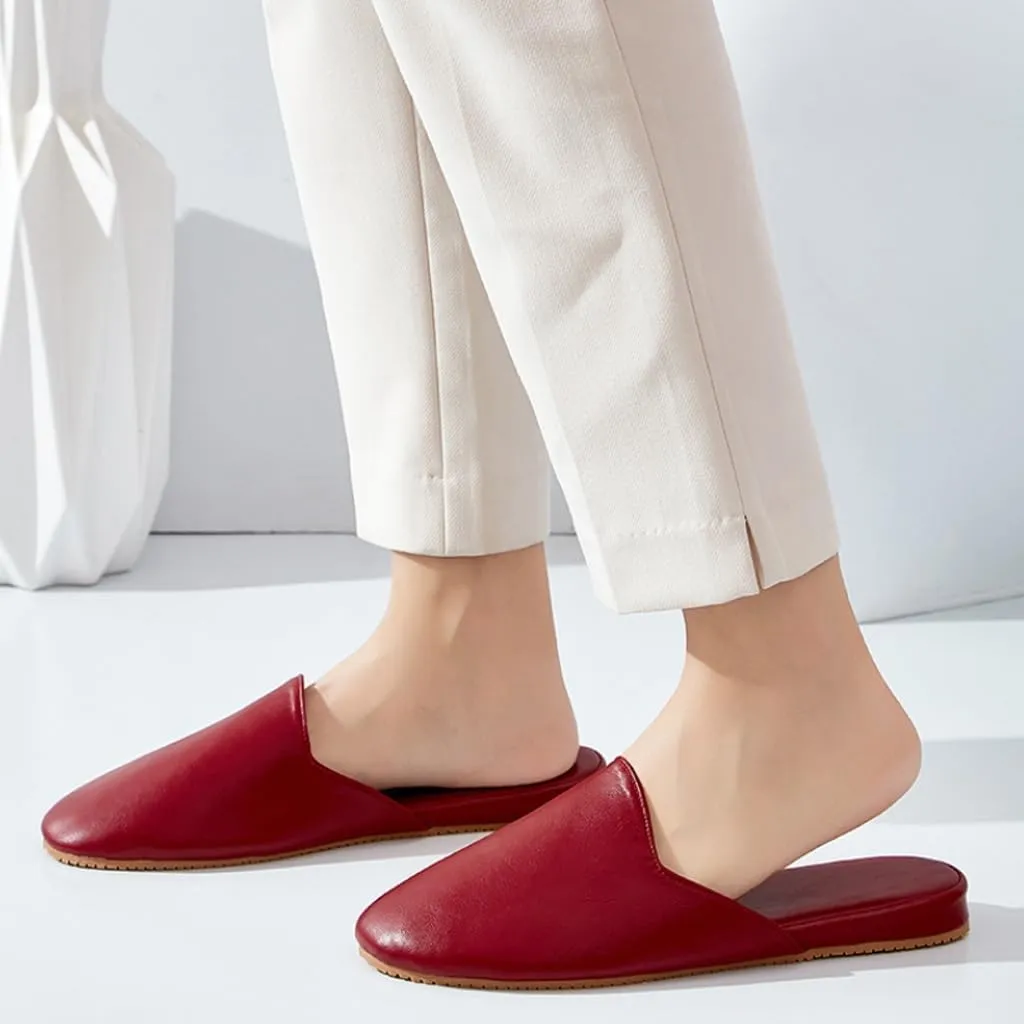 Womens House Slippers Indoor Outdoor Mens Slippers Office Sandals, Women's Slippers PU Leather Slippers for Women, Womens Slippers Ladies Indoor Home Sandals Shoes(Red,EUR 39-40)