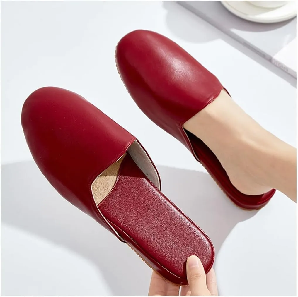 Womens House Slippers Indoor Outdoor Mens Slippers Office Sandals, Women's Slippers PU Leather Slippers for Women, Womens Slippers Ladies Indoor Home Sandals Shoes(Red,EUR 39-40)