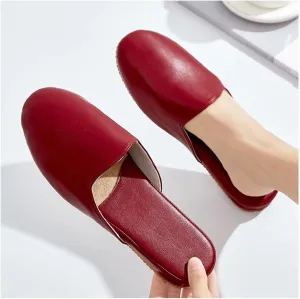 Womens House Slippers Indoor Outdoor Mens Slippers Office Sandals, Women's Slippers PU Leather Slippers for Women, Womens Slippers Ladies Indoor Home Sandals Shoes(Red,EUR 39-40)