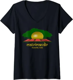 Womens MATRIMANDIR of Auroville, India - Spiritual Edifice & Banyan V-Neck T-Shirt