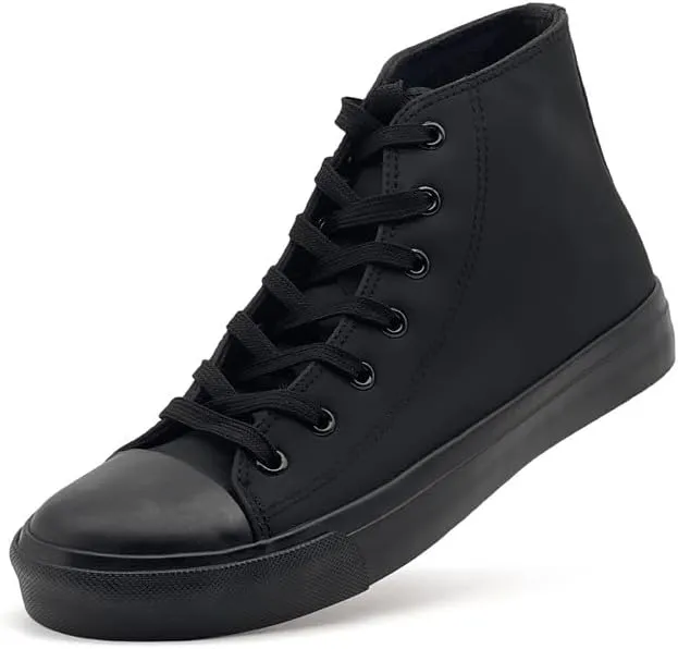 Women’s Men’s High Top Sneakers PU Leather Shoes for Women Men Classic White Black High Top Lace Up Sneakers Casual Walking Shoes