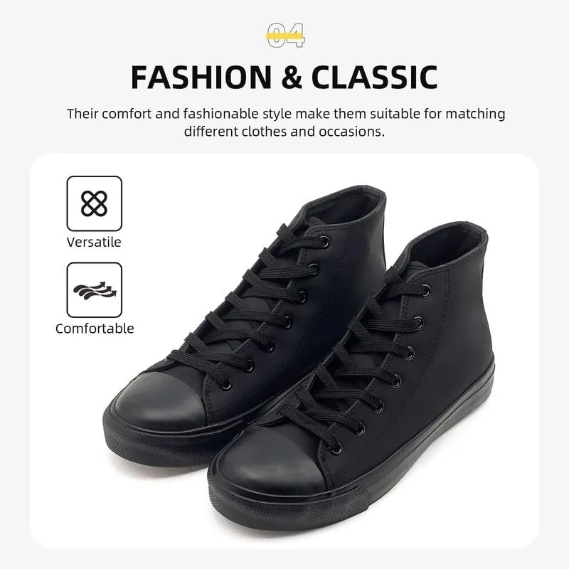 Women’s Men’s High Top Sneakers PU Leather Shoes for Women Men Classic White Black High Top Lace Up Sneakers Casual Walking Shoes