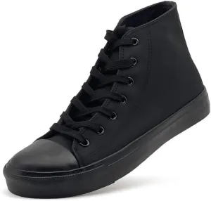 Women’s Men’s High Top Sneakers PU Leather Shoes for Women Men Classic White Black High Top Lace Up Sneakers Casual Walking Shoes