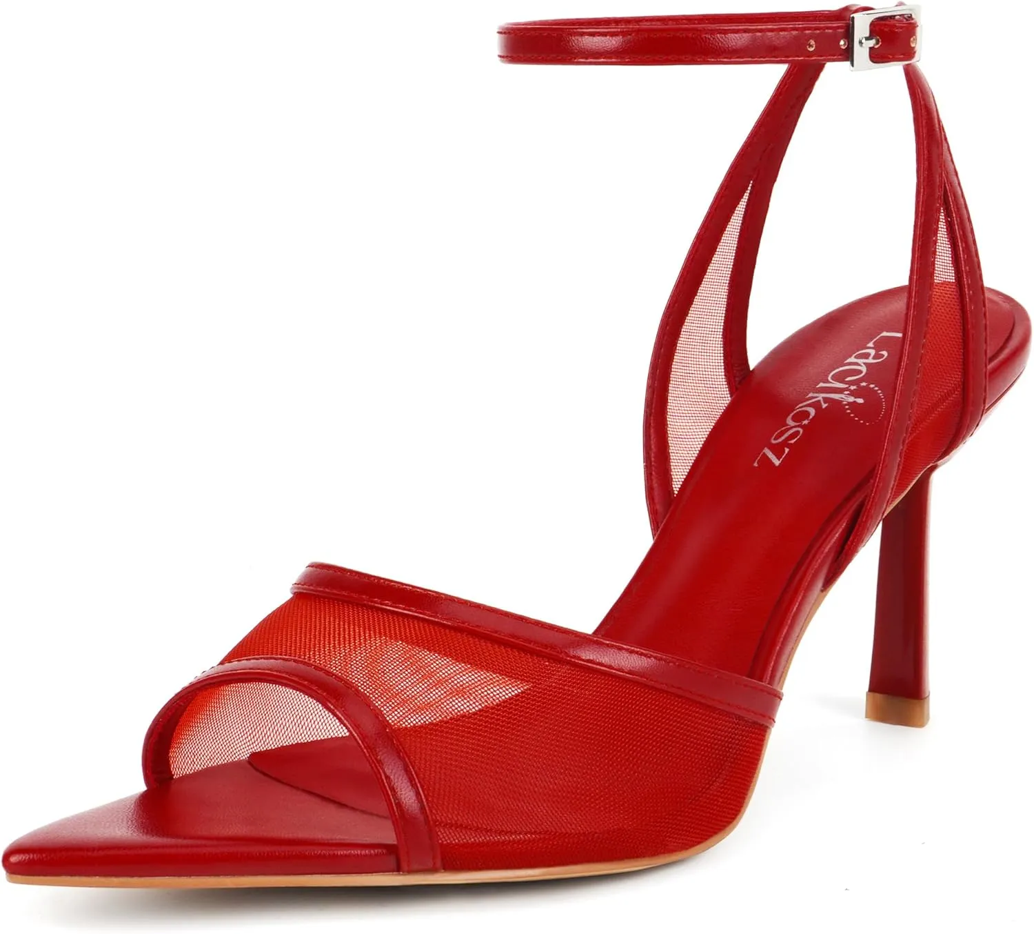 Women's Mesh High Heels Sandals Pointed Open Toe Ankle Buckle Strap Stiletto Heels Dress Wedding Shoes