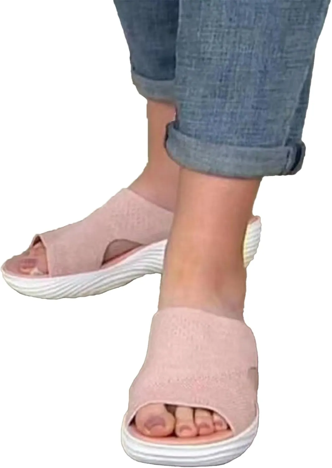 Women's Mesh Open Toe Hollow Platform Wedge Sandals Slip-On Summer Comfort Non-Slip Breathable Beach Fish Mouth Sandals