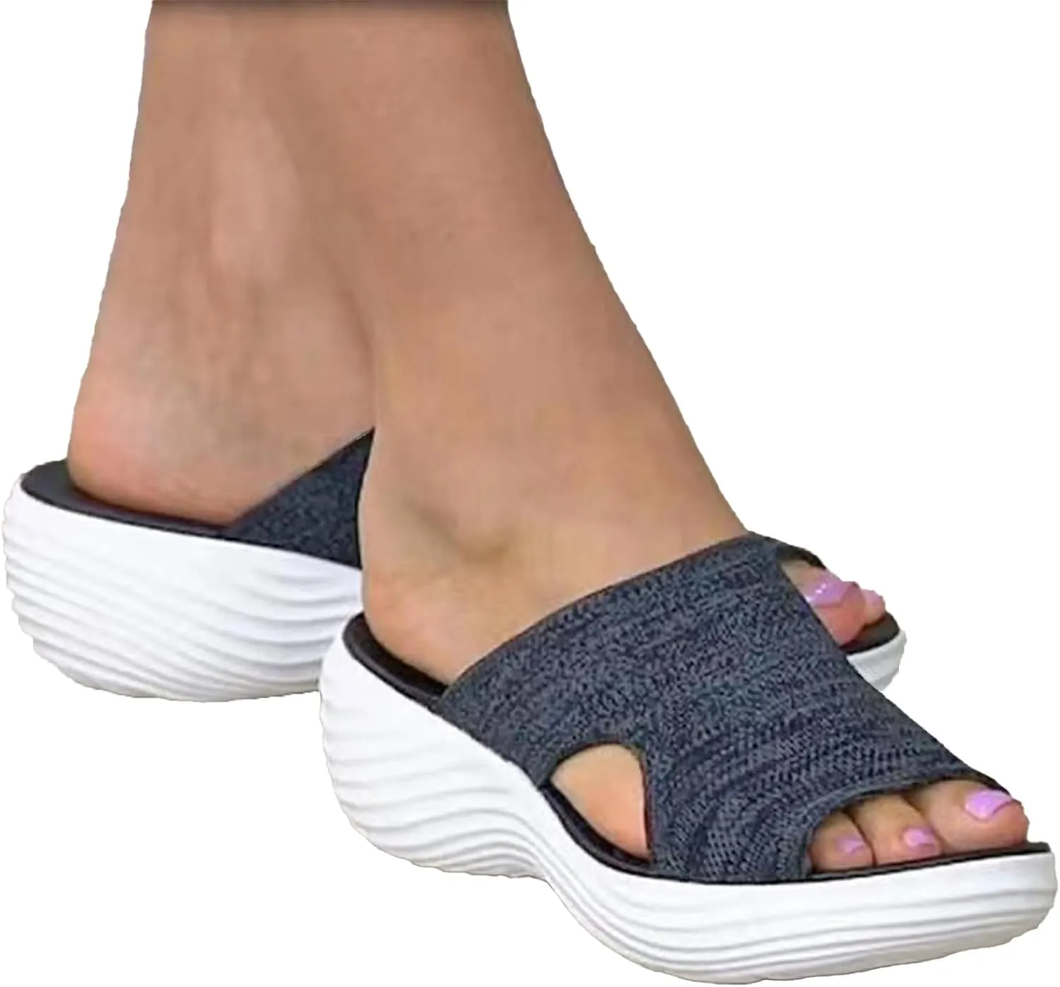 Women's Mesh Open Toe Hollow Platform Wedge Sandals Slip-On Summer Comfort Non-Slip Breathable Beach Fish Mouth Sandals