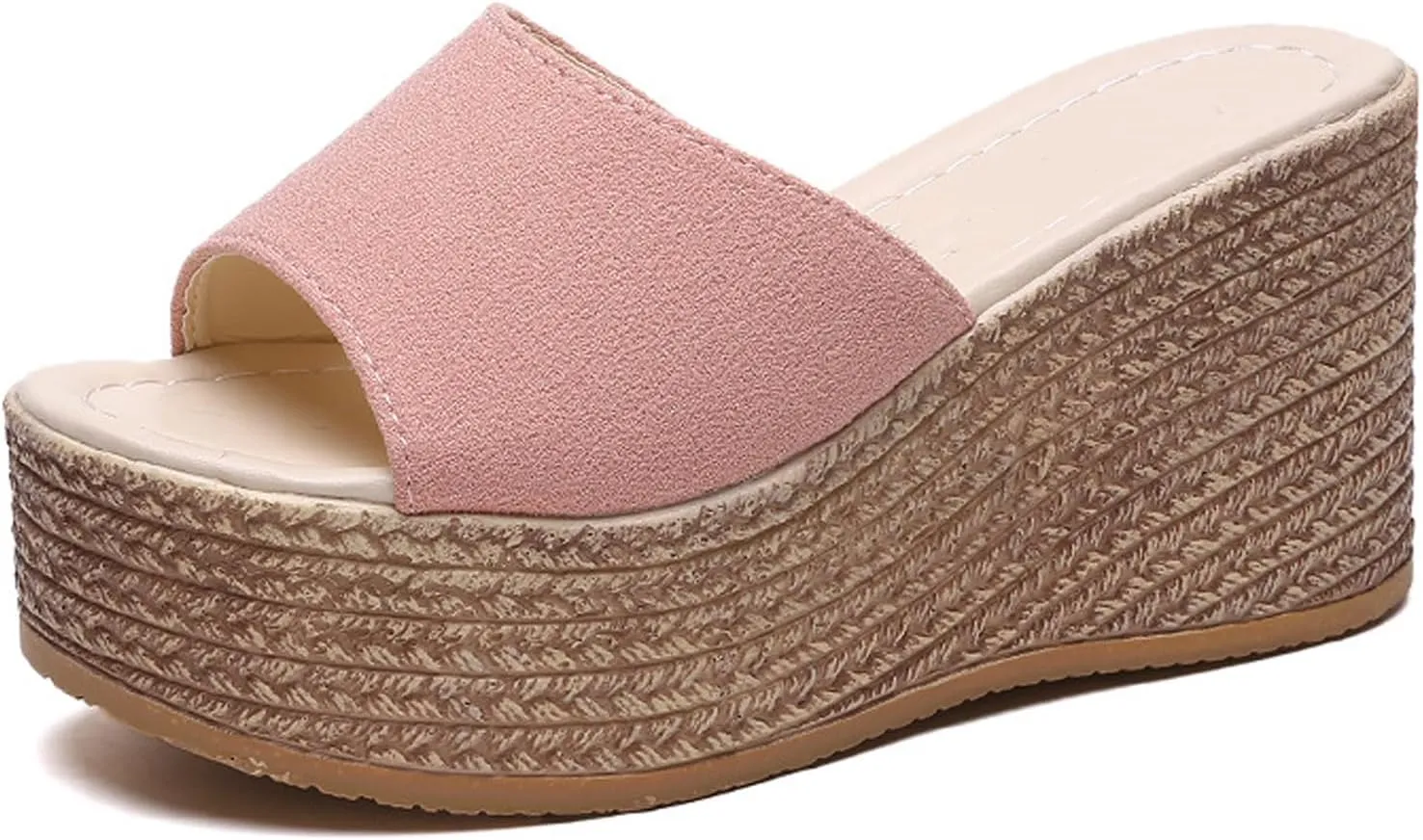 Women'S Open-Toe Platform Wedge Espadrille Slippers Summer Breathable Fish Mouth Slip-On Casual Wedge Sandals Fashionable Bohemian Beach Sandals