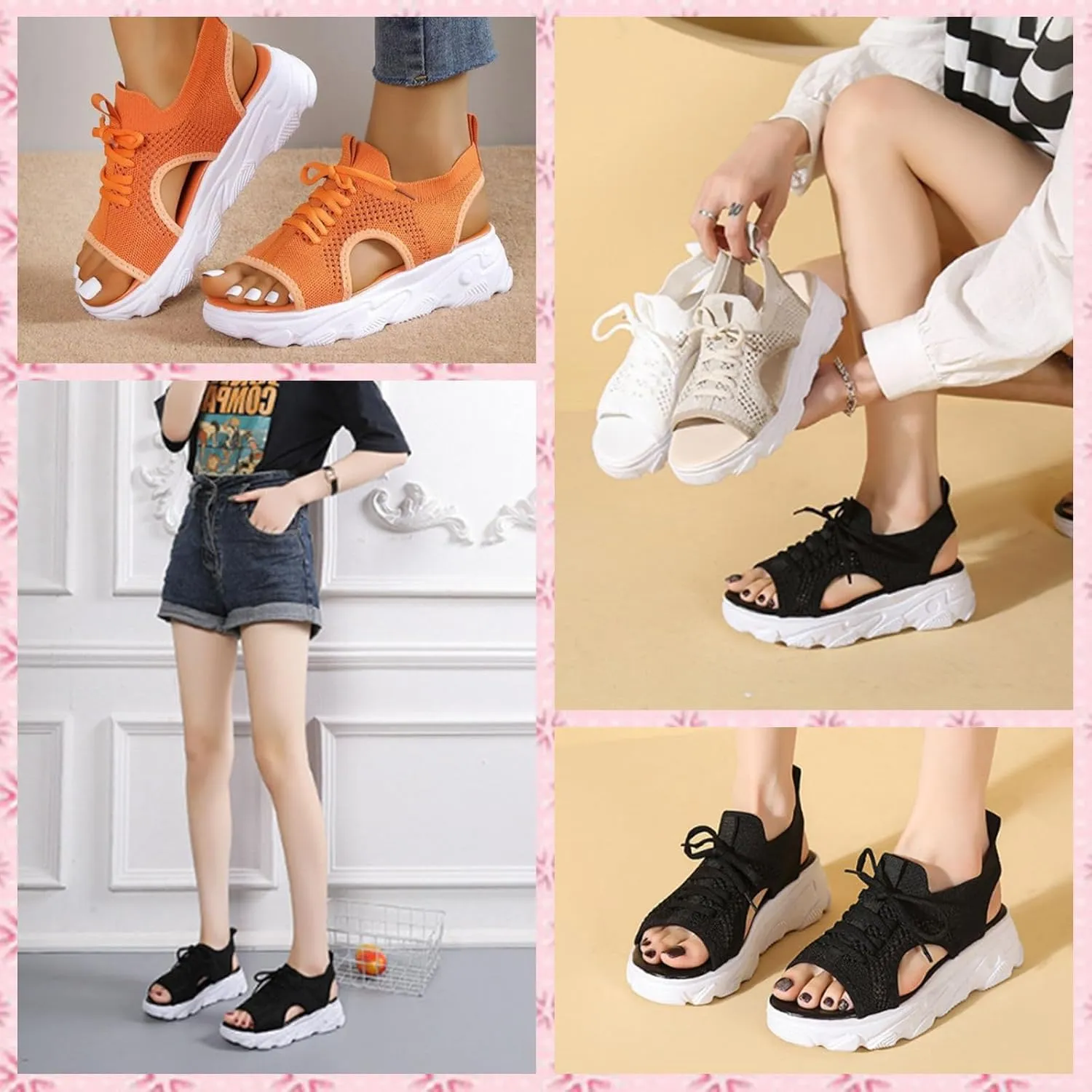 Women's Open Toe Tennis Shoes – Orthopedic Wedge Sandals with Arch Support, Breathable Mesh Lace-Up Sneaker Sandals, Thick Soled Walking Shoes for Summer, Casual Beach & Outdoor Wear