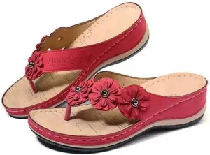 Women’s Orthopedic Arch Support Flowers Clip Toe Sandals, 2024 New Breathable Comfortable Walking Sandals, Vintage 3D Floral Cutout with Arch Support Flip Flops