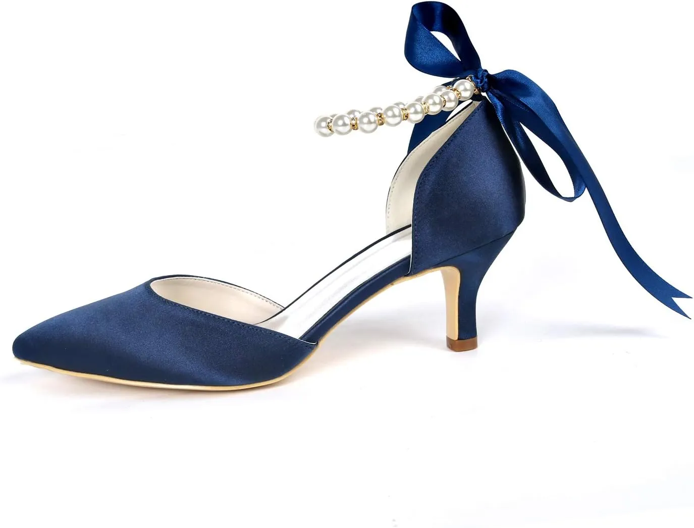 Women's Pearl White Low Heel Comfortable Pointed Toe Wedding Shoes for Bride - Satin Bridal Pumps Sandals for Prom Party Dress