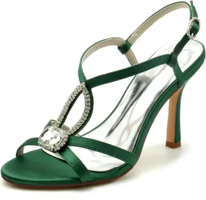 Women's Peep Toe Wedding Shoes for Bride Cross Strap Heel Rhinestones Pumps Satin Ankle Strap Evening Prom Dress Pumps