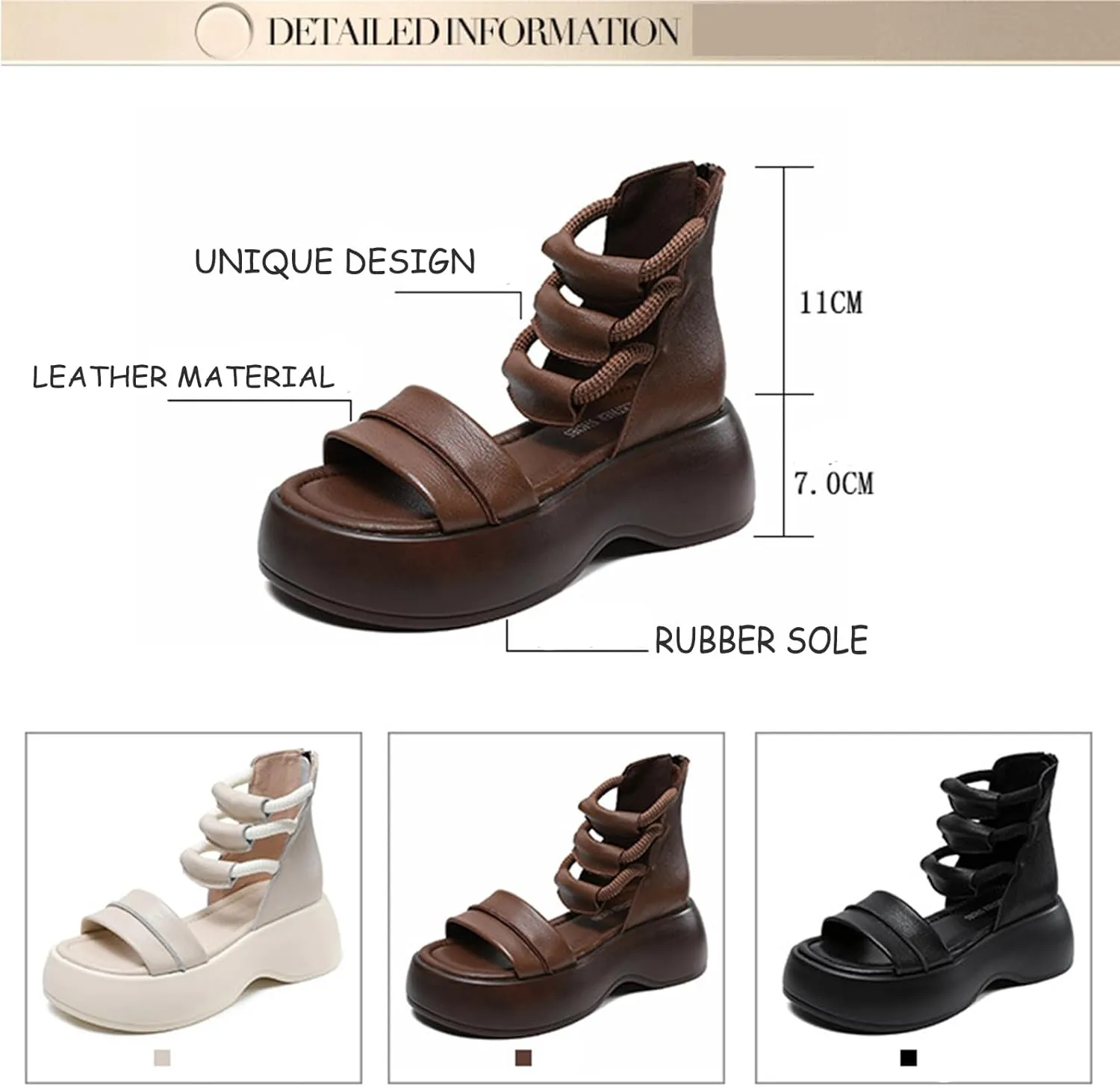 Women's Platform High Top Gladiator Sandals with Adjustable Zipper,Comfortable Soft Sole Breathable Open Toe Cage Style RomanSandals