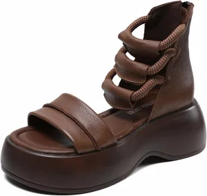 Women's Platform High Top Gladiator Sandals with Adjustable Zipper,Comfortable Soft Sole Breathable Open Toe Cage Style RomanSandals