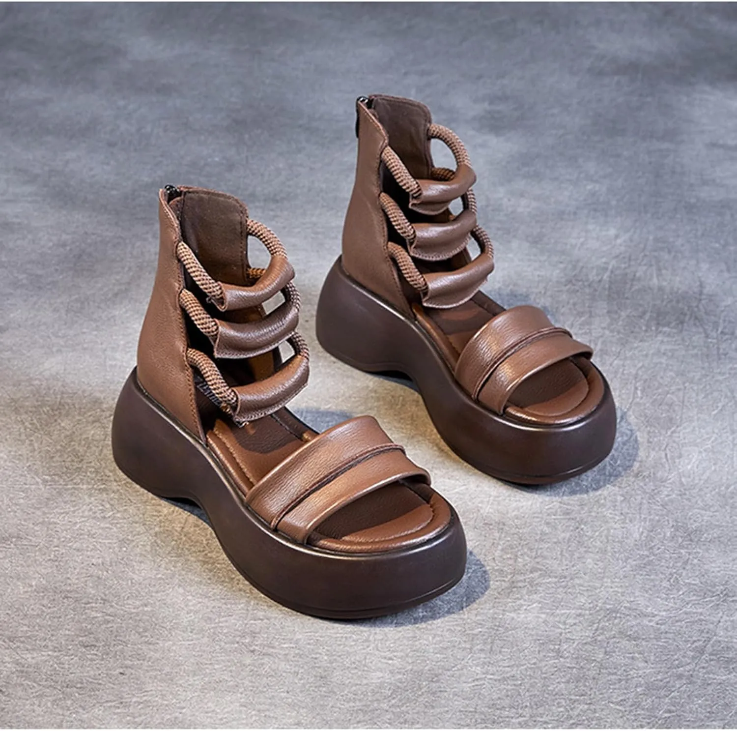Women's Platform High Top Gladiator Sandals with Adjustable Zipper,Comfortable Soft Sole Breathable Open Toe Cage Style RomanSandals