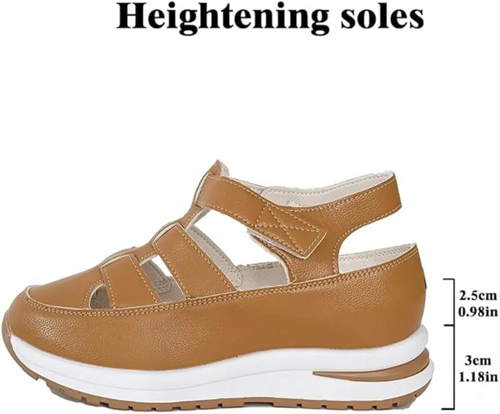 Women's Plus Size Hollow-Out Casual Sandals,Closed Toe Platform Sandals Height-Boosting Thick Sole Lightweight Comfortable Summer Outdoor Sneakers