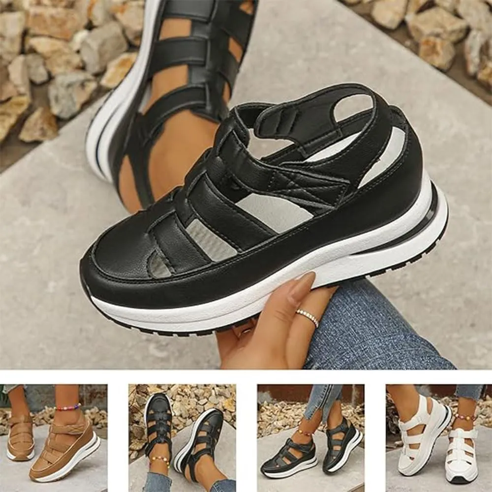 Women's Plus Size Hollow-Out Casual Sandals,Closed Toe Platform Sandals Height-Boosting Thick Sole Lightweight Comfortable Summer Outdoor Sneakers