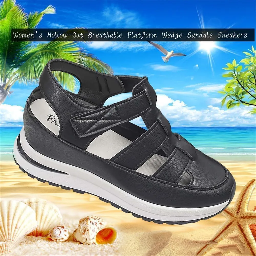 Women's Plus Size Hollow-Out Casual Sandals,Closed Toe Platform Sandals Height-Boosting Thick Sole Lightweight Comfortable Summer Outdoor Sneakers