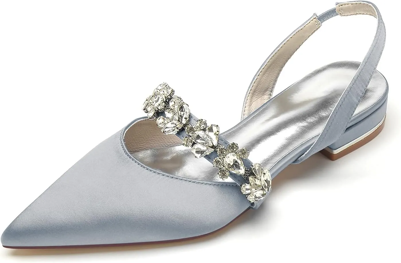 Women's Pointed Toe Wedding Flats Satin Rhinestones Slingback Bridal Shoes Comfortable Evening Prom Party Dress Shoes Pumps