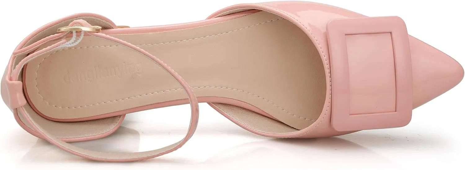 Women's Pumps Shoes Pointed Toe Low Heels Ankle Strap Closed Toe Wedding Party Dress Sandals