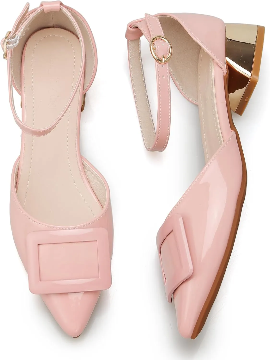 Women's Pumps Shoes Pointed Toe Low Heels Ankle Strap Closed Toe Wedding Party Dress Sandals
