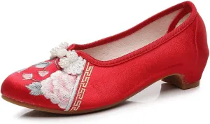 Women's Retro Classic Ballet Flats Shoes Pointed Toe Low Heel Mary Jane Shoes Handmade Floral Embroidered Shoes for Women Cheongsam Shoes