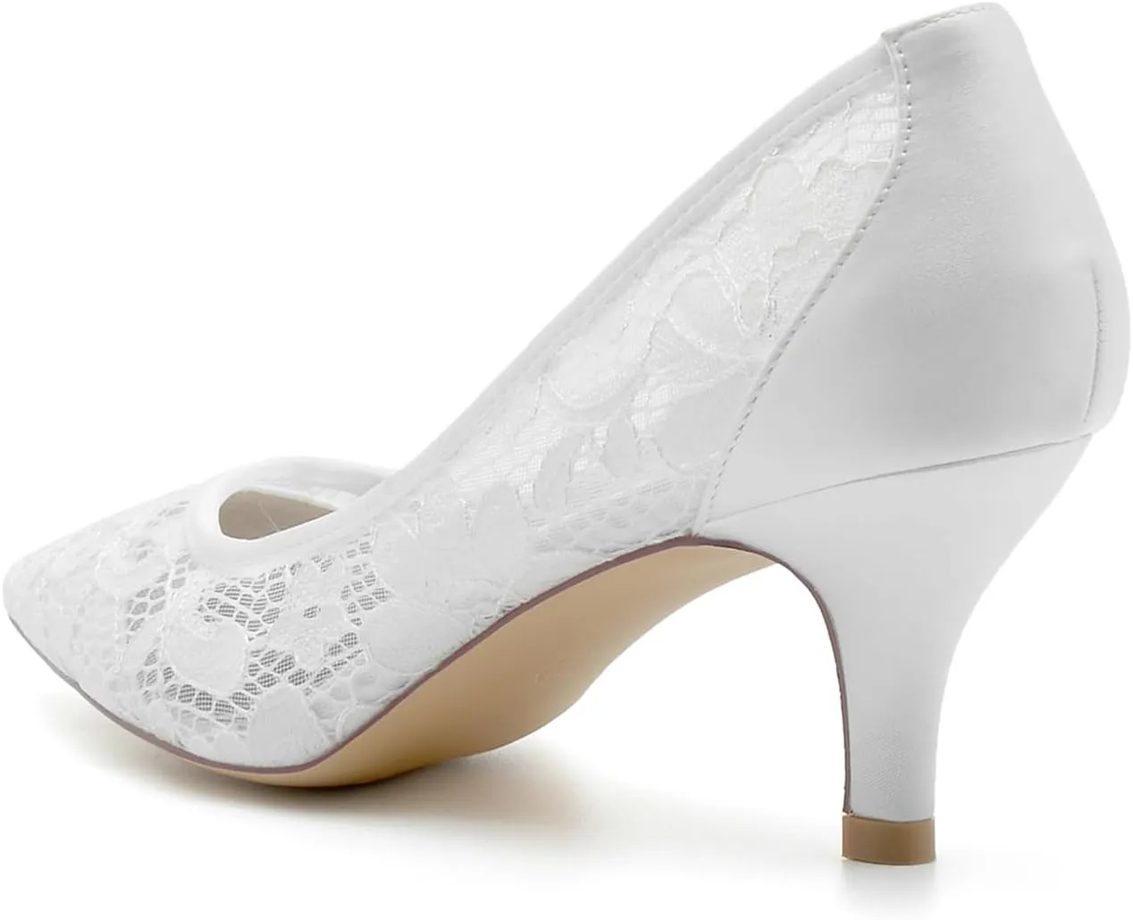 Women's Rhinestone Lace Wedding Shoes Closed Toe Crystal Rhinestone Bridal Shoes Slip-on Mid Heels Sandals