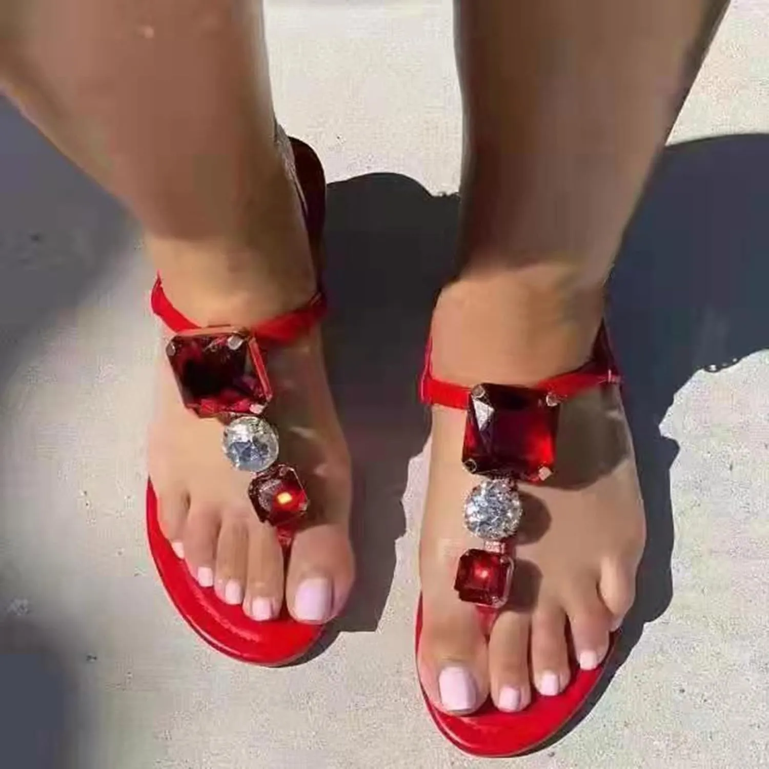 Women'S Sandals Bohemia Flat Wedding Dress shoes Gem Pearl Sparkling Bridal Bridesmaid Sandals For Summer Part𝘆