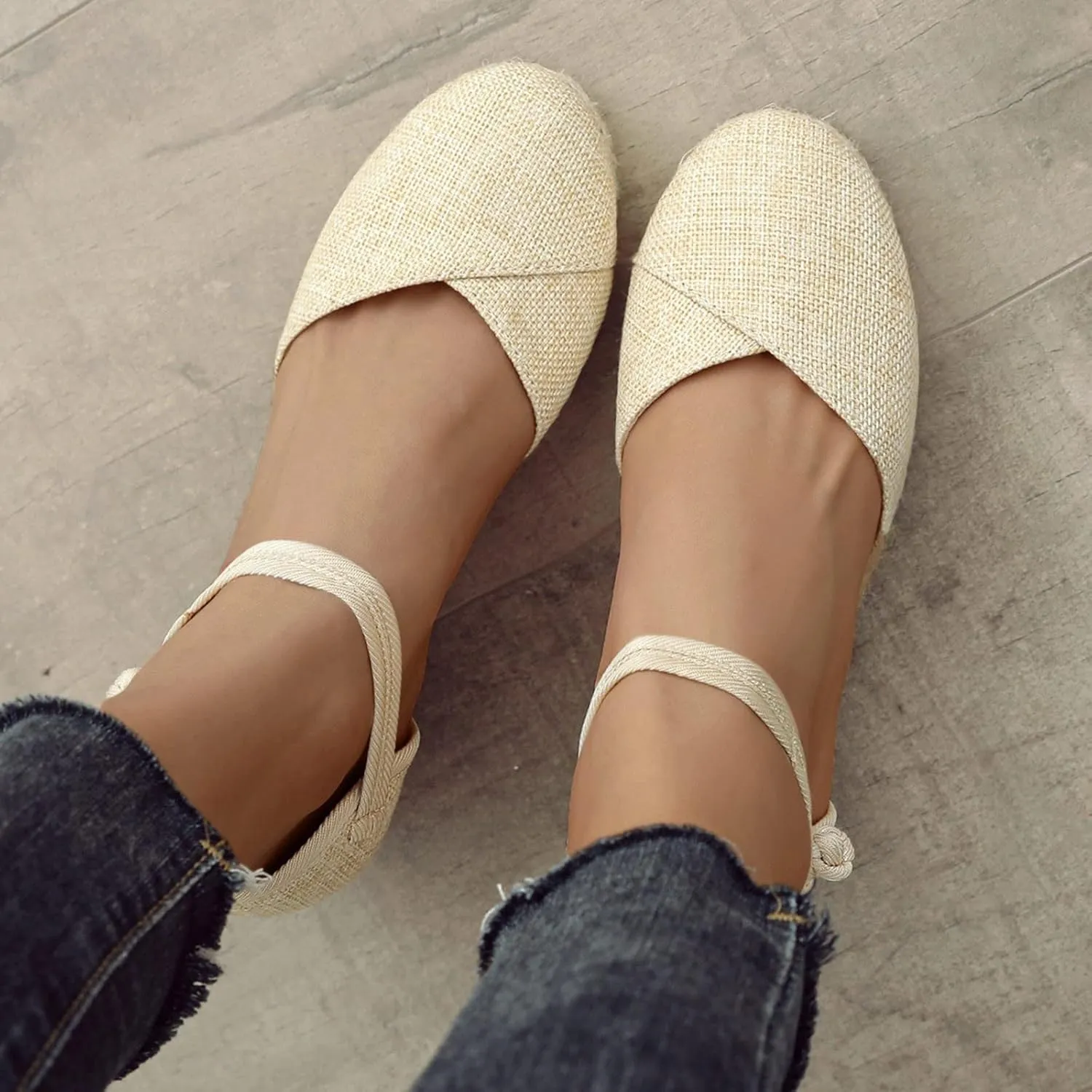 Womens Sandals Closed Toe Linen Wedge Sandals Buckle Ankle Strap Platform Comfortable Breathable Beach Sandals