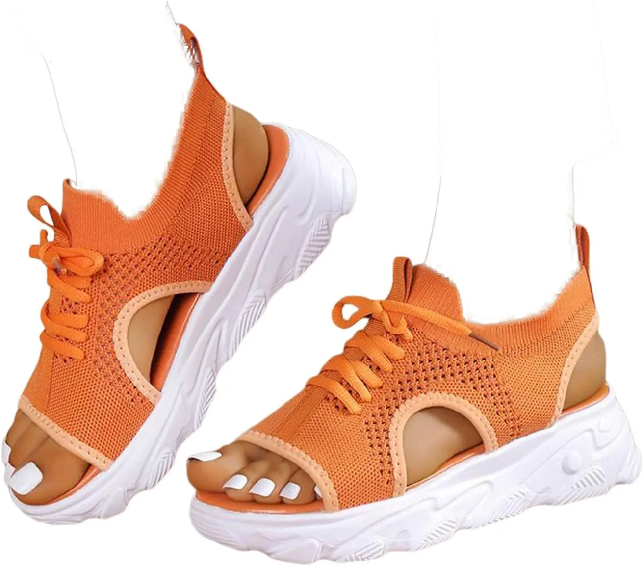 Womens Sandals Comfortable Platform Sandals 2024 Summer Mesh Open Toe Platform Wedge Sandals Causal Walking Sandals Women's Lace Up Muffin Sandals