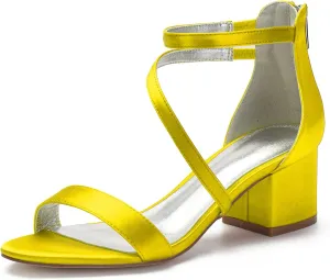 Women's Satin Block Heels Wedding Sandals Ankle Strap Comfortable Bridal Shoes Formal Evening Prom Party Shoes