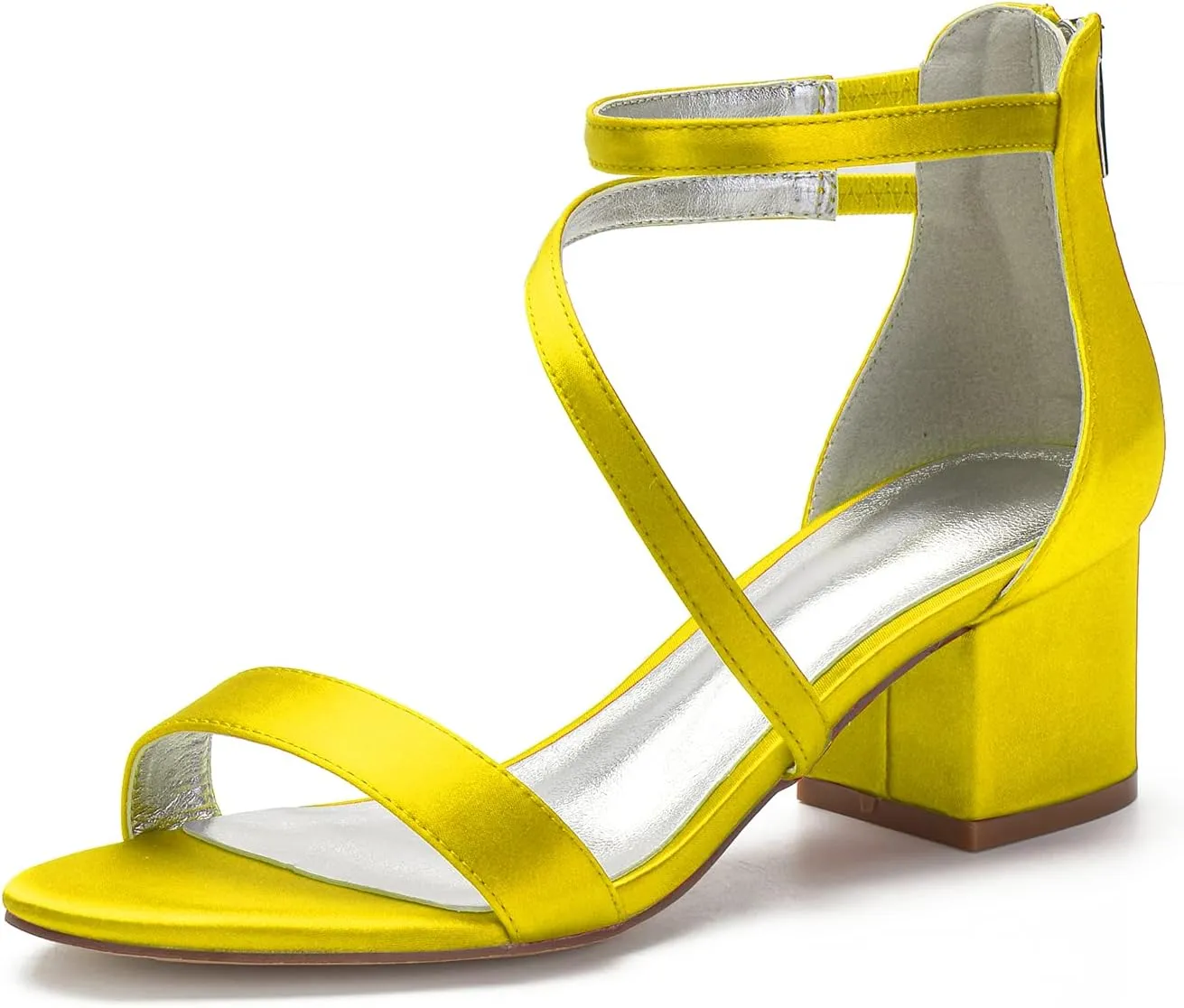 Women's Satin Block Heels Wedding Sandals Ankle Strap Comfortable Bridal Shoes Formal Evening Prom Party Shoes