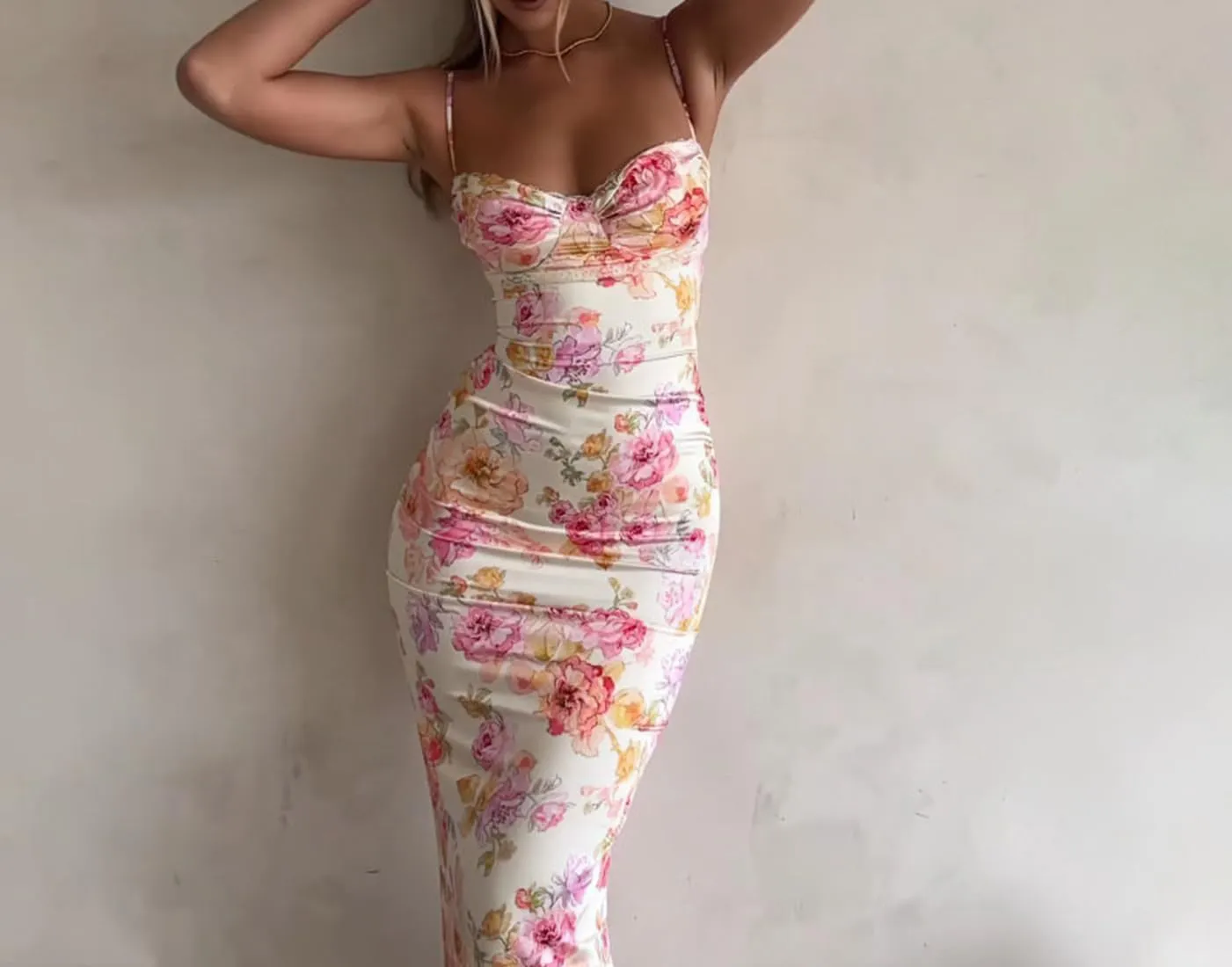 Womens Sexy Spaghetti Strap Maxi Dresses Floral Bodycon Long Dress Sleeveless Backless Vacation Dress